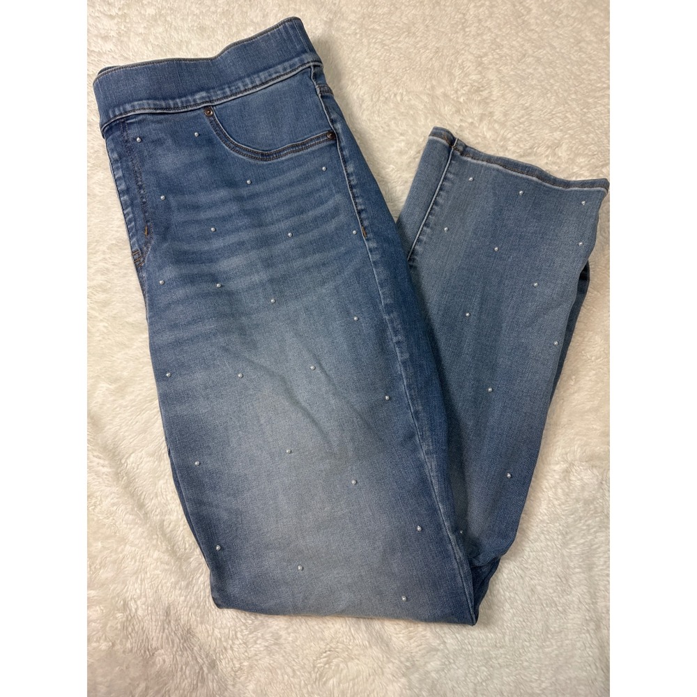 Lane‎ Bryant Denim Leggings Womens 18 Blue Excellent Pearl Embellished Pull On